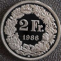 2 Franken 1986 pp / aus Münzsatz / in einer Münzkapsel