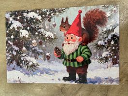 AK Postkarte Wichtel Eichhörnchen Winter neu