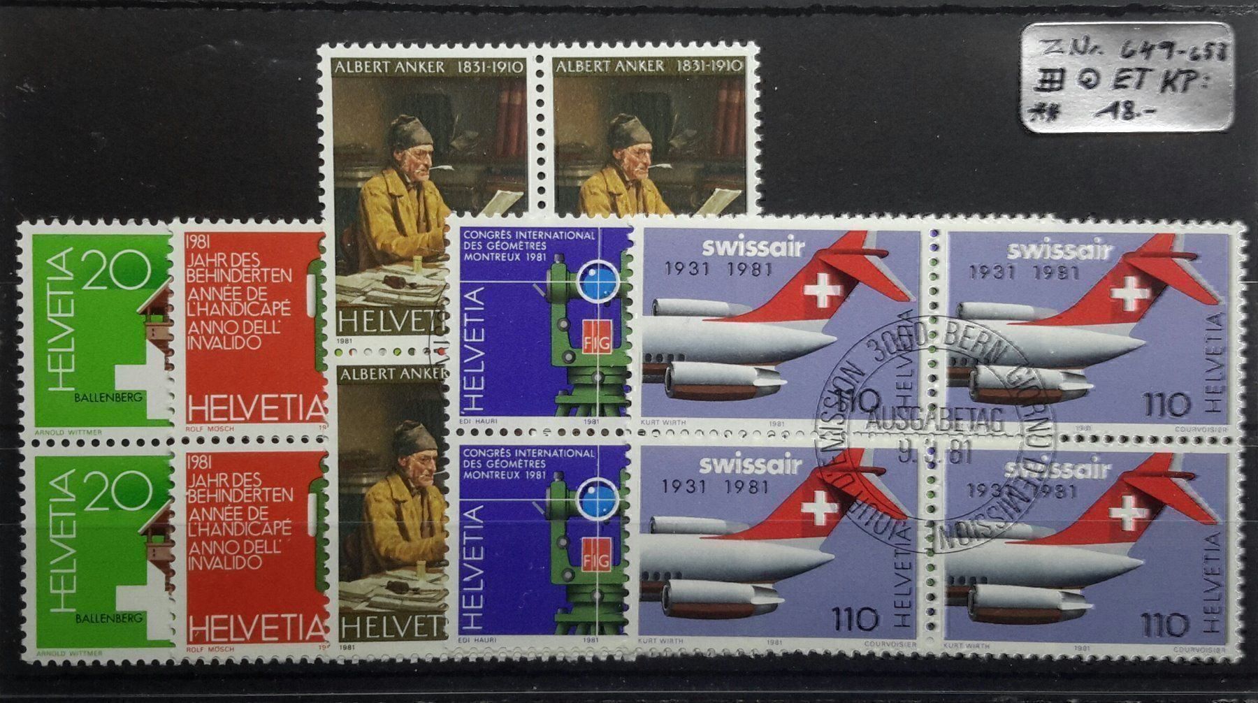 Alle Briefmarken: ZNr. 649 - 653  ET Stempel 4 er Block . – Gebraucht aus Burgdorf von Olli.34