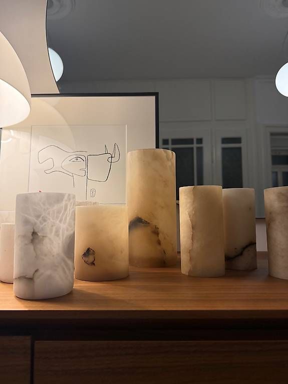 Portacandele: Alabaster Teelichthalter Zylinder div. Grössen – Nuovo e nell'imballaggio originale da St. Gallen venduto da Alina.33 2
