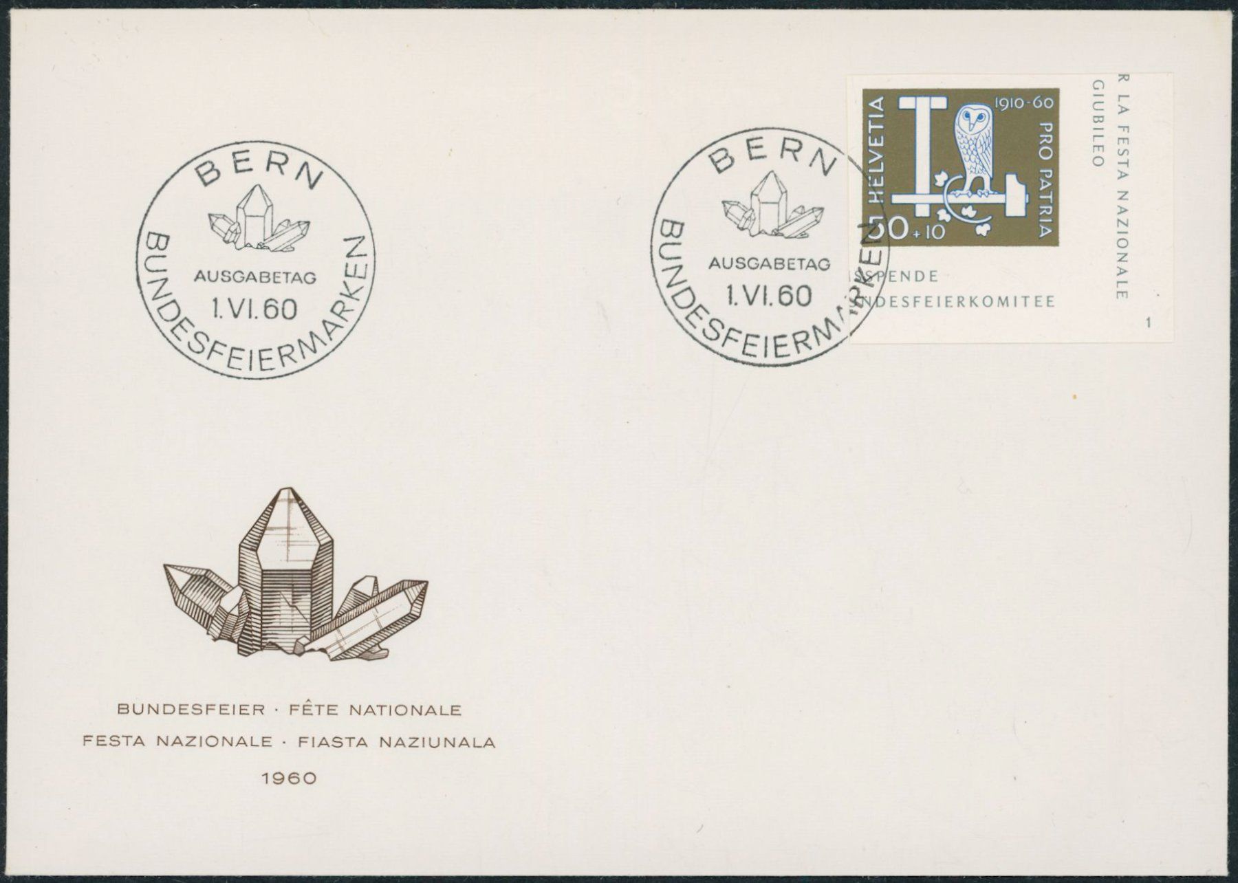 Tutti i francobolli: 1960 - Pro Patria - Blockausschnitte - Ersttagsbrief FDC ET – Usato da Schindellegi venduto da leecollect