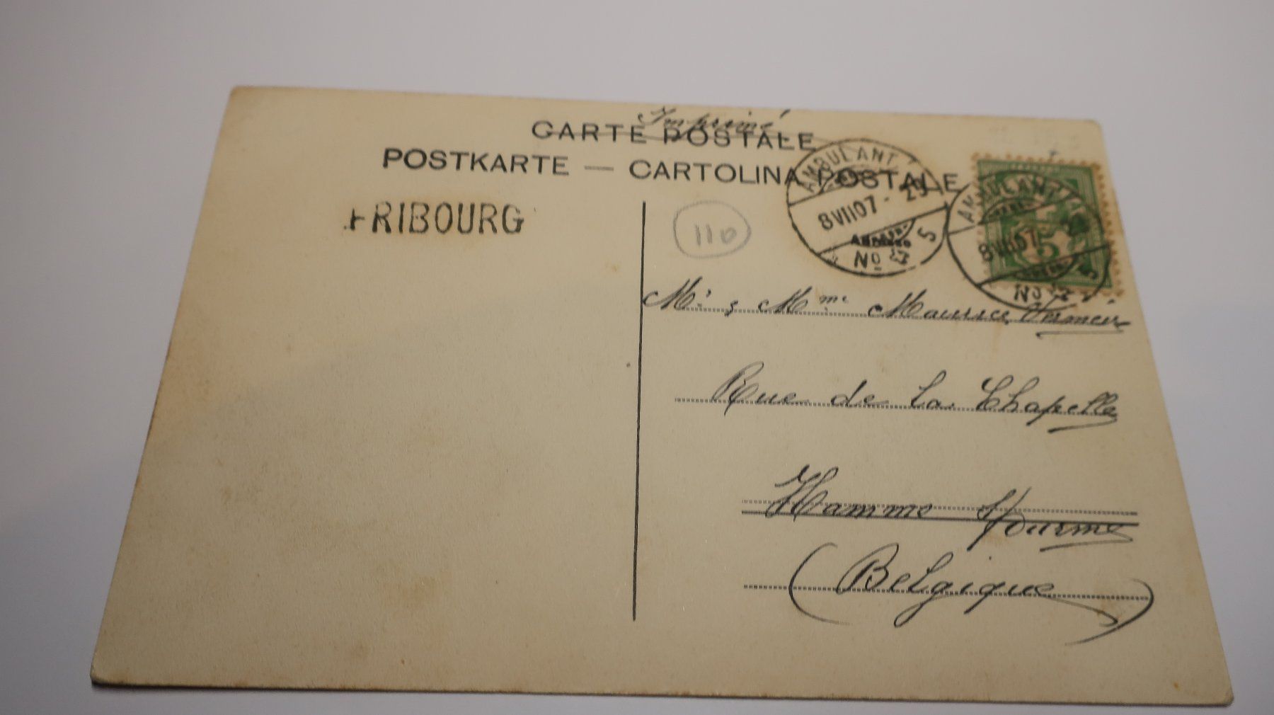 Cartoline postali: Fribourg - Pont suspendu 1907 – Usato da Cormoret venduto da Pascalll2001 2