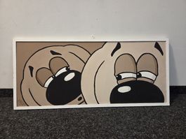Gemälde "Suspicious Dogs" (2005) mit Rahmen, Acryl auf Holz