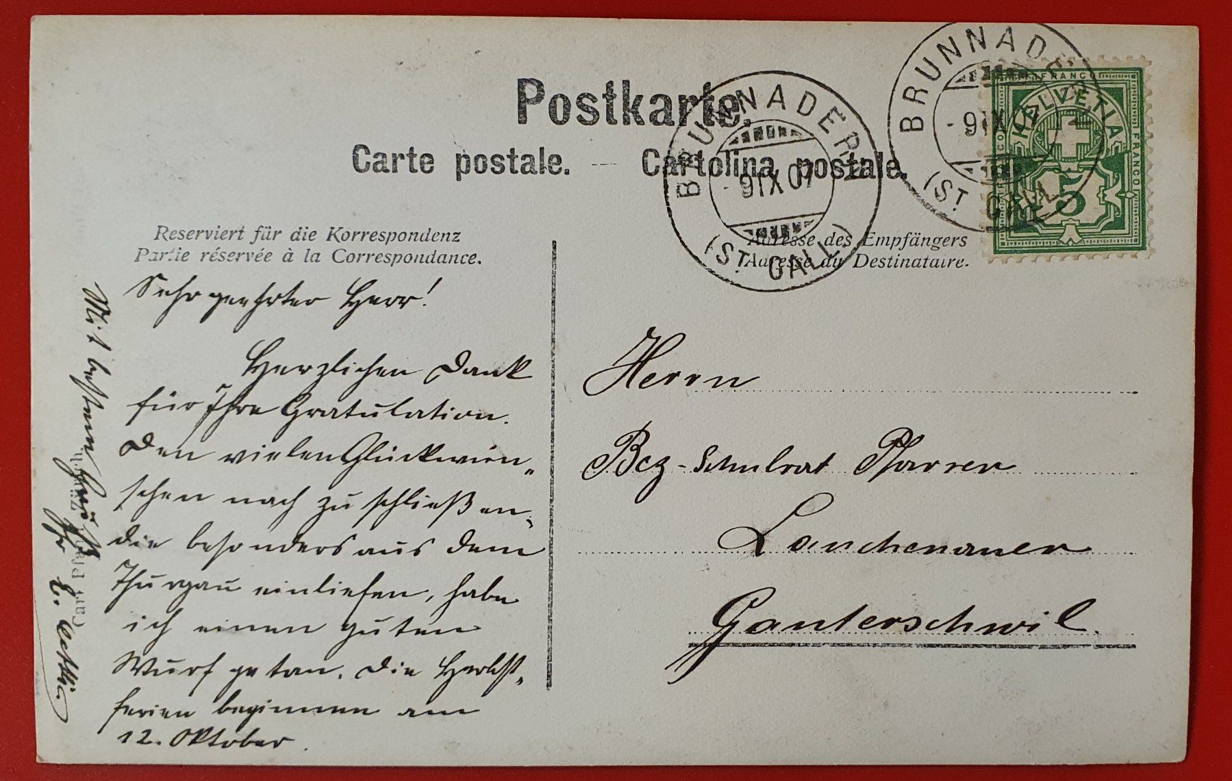 Ansichtskarten: Gruss aus Furt 1907 - Weberei – Gebraucht aus Kreuzlingen von Rschweiz1 1