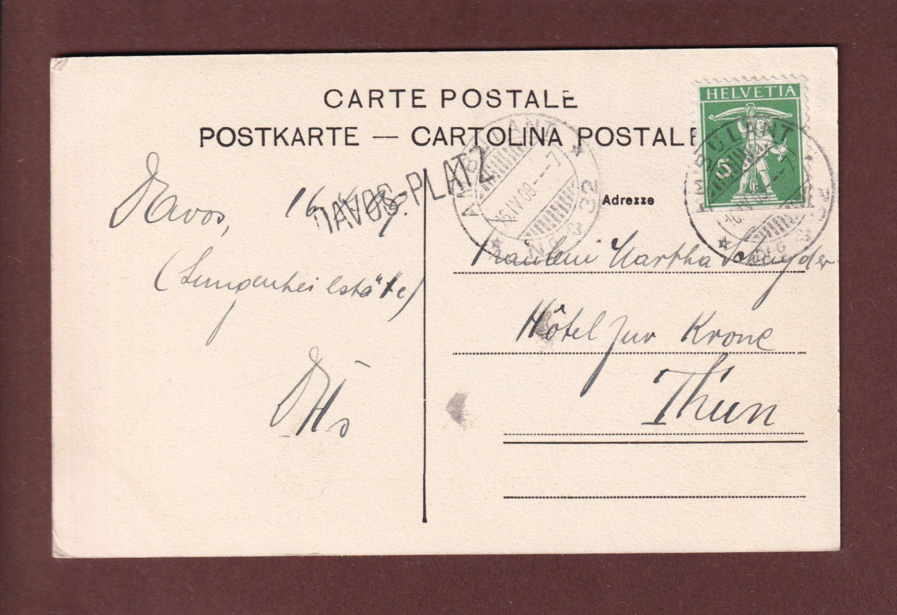 Cartes postales: DAVOS-PLATZ - 1909 Langstempel – D'occasion à Pully par nicecards 1
