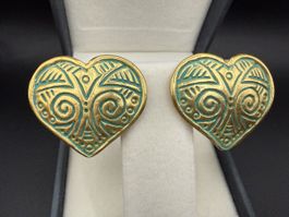 Vintage-Ohrringe mit Herz in Goldfarbe und Türkisfarbe