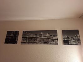 3-teiliges Wandbild aus Glas, New York, Schwarz-Weiss
