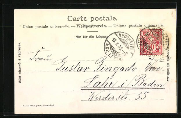 Ansichtskarten: AK Neuchatel, Hotel Bellevue, 1906 – Gebraucht aus Berlin von bartko-reher 1
