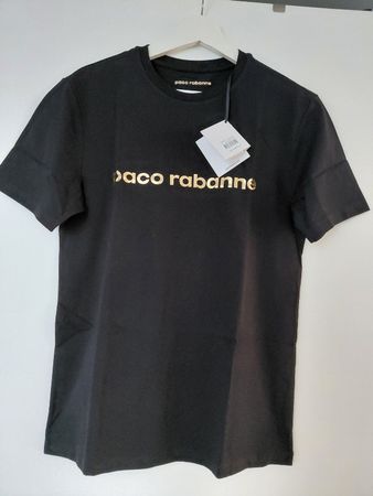Paco Rabanne T Shirt mit goldfarbigem Logo Print