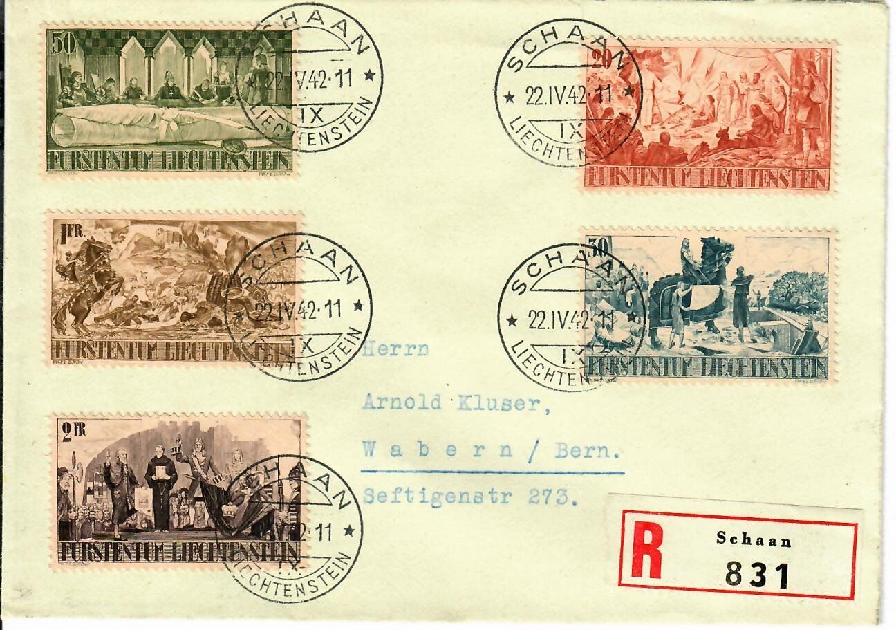 Alle Briefmarken: FDC Liechtenstein - Schaan 1942 – Gebraucht aus Hochdorf von Ziegel-16