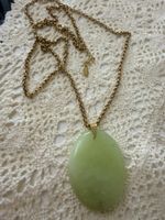 Elegant Gold Chain Necklace with Large Green Stone Pendant