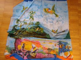 Damen Strand Wickel Tuch hell blau Papageien Fischen