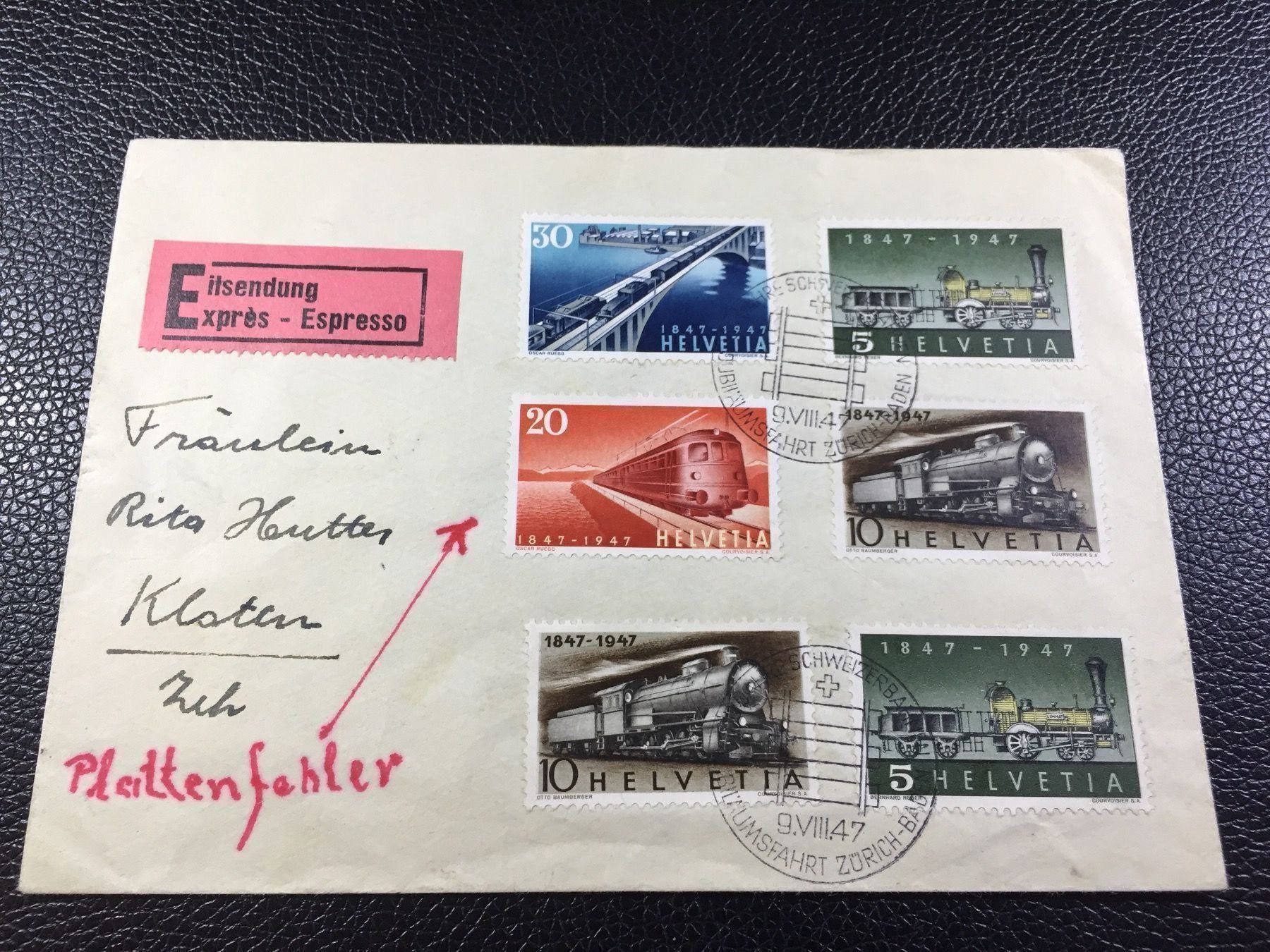 Tutti i francobolli: Eisenbahnen FDC / Nr. 279 Plattenfehler – Usato da Rebstein venduto da Soapyy13