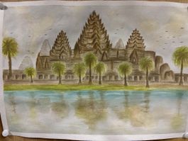 Sublime aquarelle paysage cambodgien