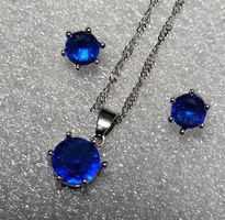 3-tgl Schmuckset mit blauem Zirkonia, 925 versilbert
