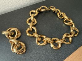 ✨Vintage Set Halskette und Ohrringe Clips, Goldfarbe 