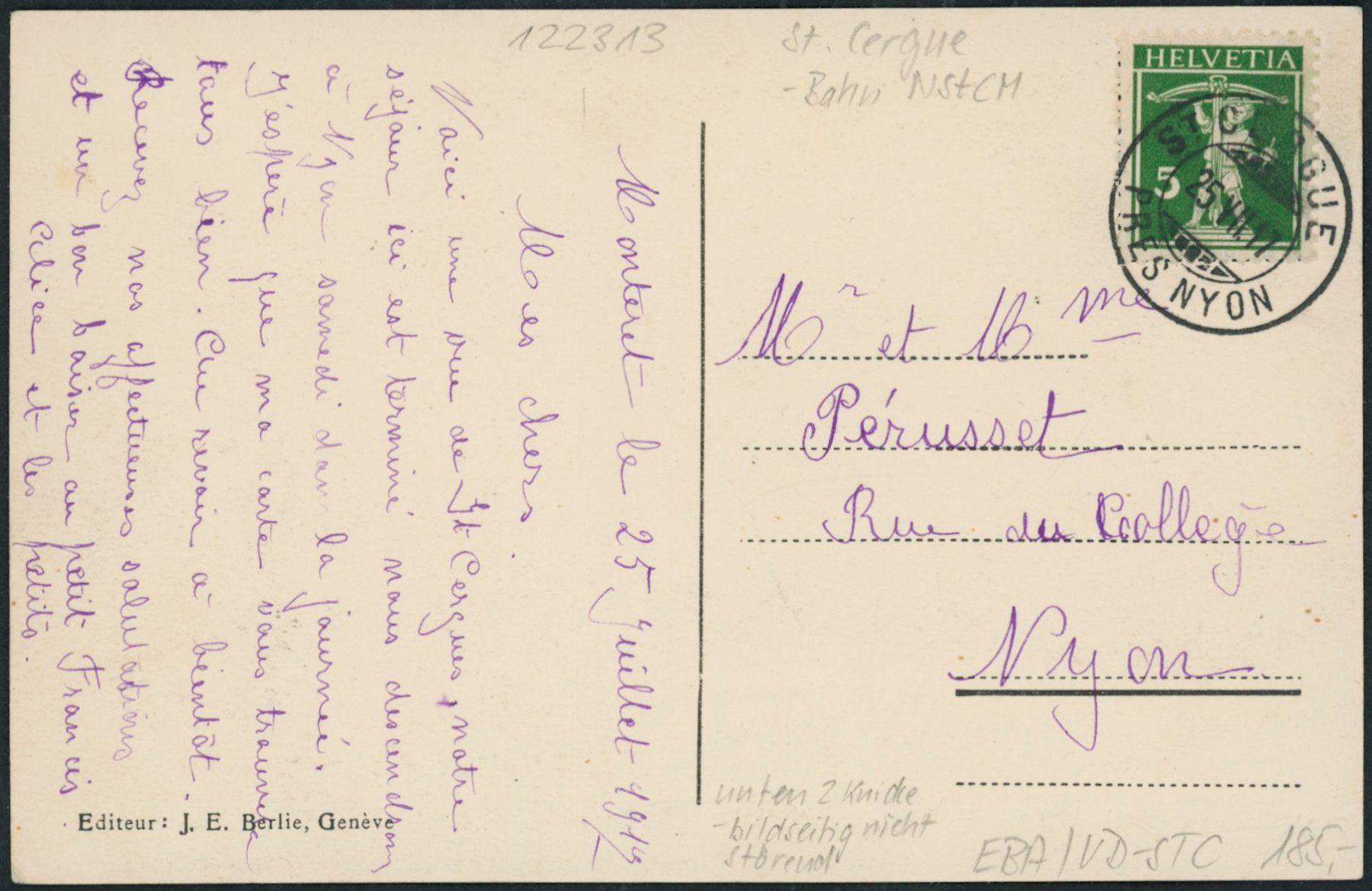 Cartoline postali: VD St. Cergue - Bahnhof - Bahn NStCM – Usato da Schindellegi venduto da leecollect 1