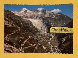 Rhonegletscher mit Grimsel- und Furkastrasse und Gletsch