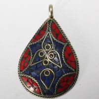 Anhänger Messing Lapislazuli Indien Goa Hippie Unikat Drop