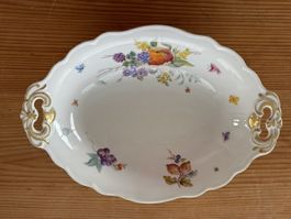 Porzellan Schale oval mit Goldrand & Bemalung Früchte