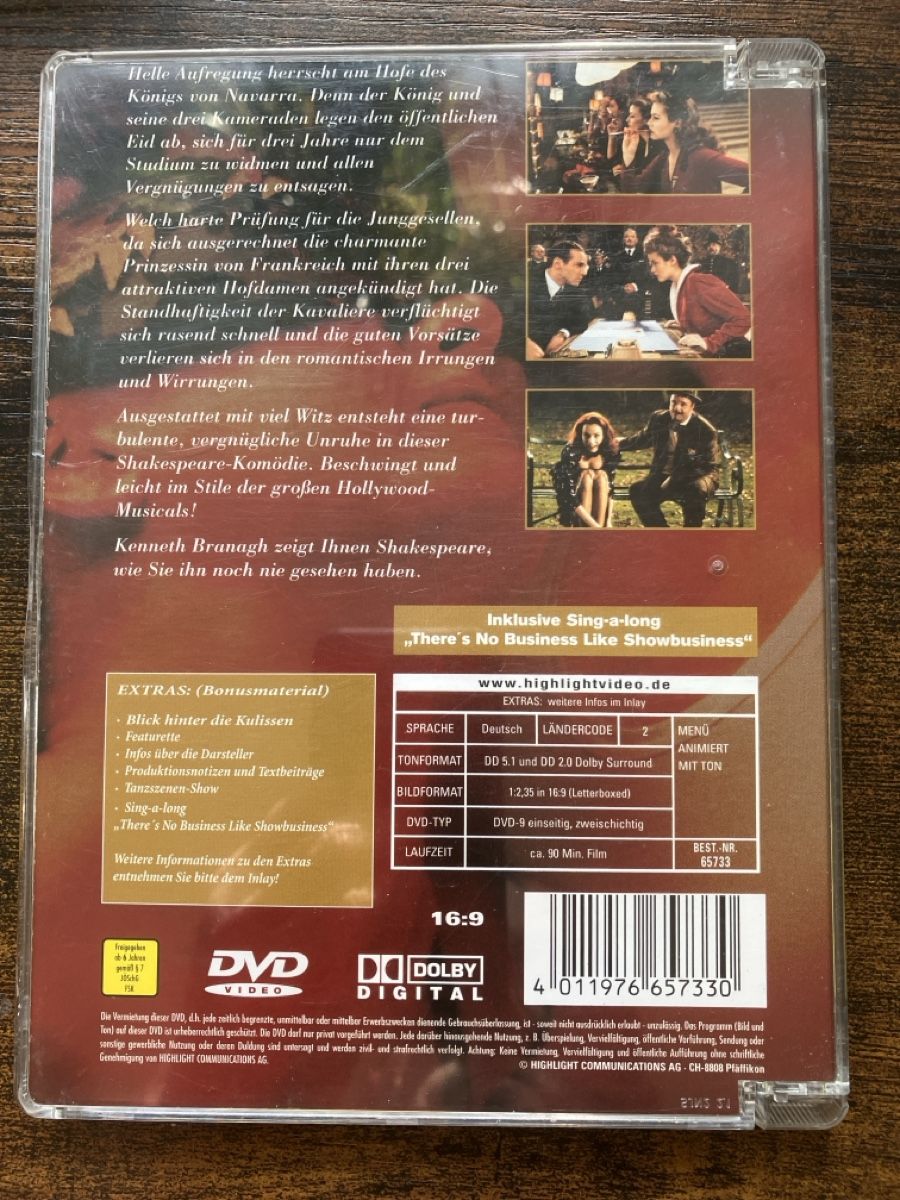 Tutti i DVDs: Verlorene Liebesmüh DVD – Usato da Glarus venduto da Jhuber78 1
