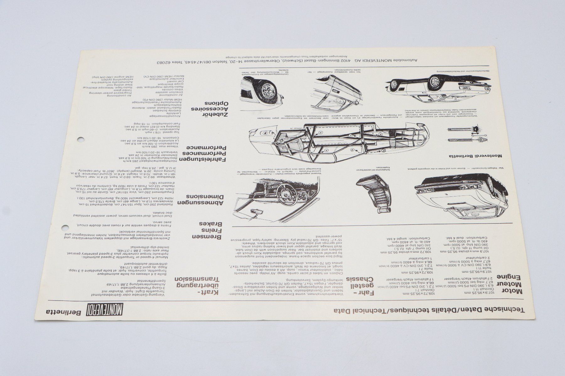 Documenti: Monteverdi Berlinetta 1972 Original Prospektblatt – Usato da Bühl b.Aarberg venduto da Collectorpassions 5