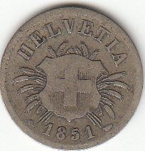 Tutti le monete: 5 Rappen 1851 BB *** R A R *** – Usato da Gossau SG venduto da Gallus00