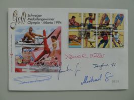 1996, OLYMPIA-BRIEF (CH) Medaillengewinner +Unterschriften.