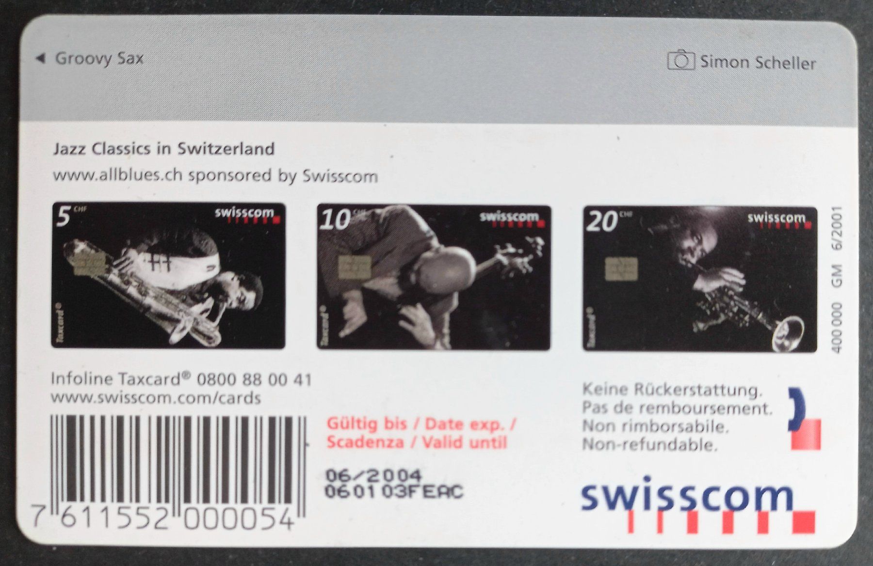 Swisscom Telefon- & Taxkarten: Taxcard - Groovy Sax - CH – Gebraucht aus Niederuzwil von lubimaja 1