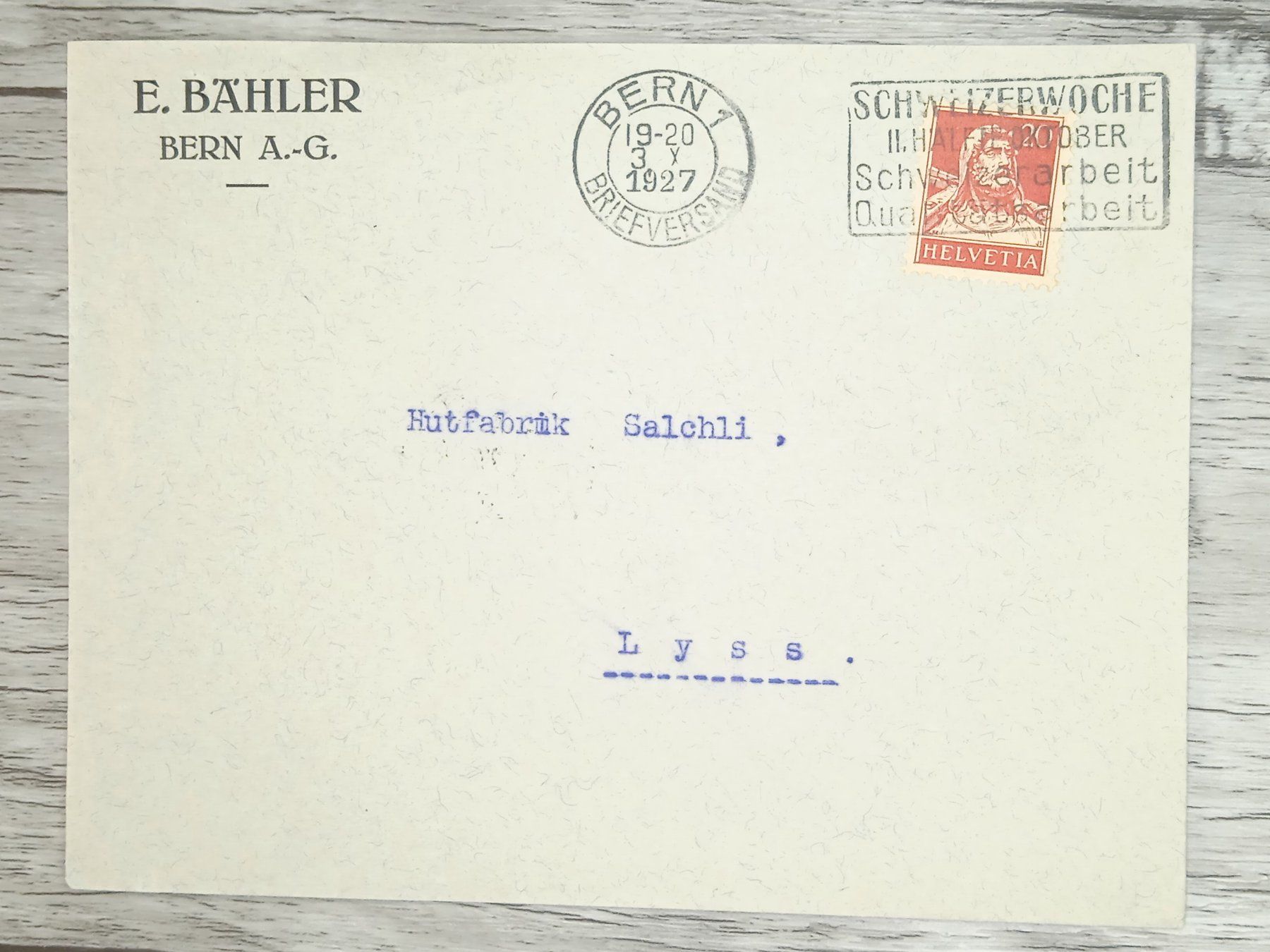 Tutti i francobolli: TR20 Enveloppe + Timbre Suisse 1927 – Usato da Cousset venduto da Patrick_Collections