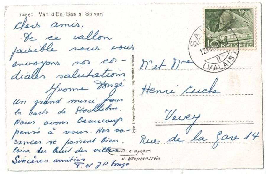 Cartoline postali: Van d'en-Bas sur Salvan, circulée 1958 – Usato da Frauenfeld venduto da POML 1