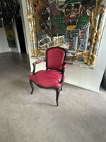 Armchair red leather upholstered French style antique