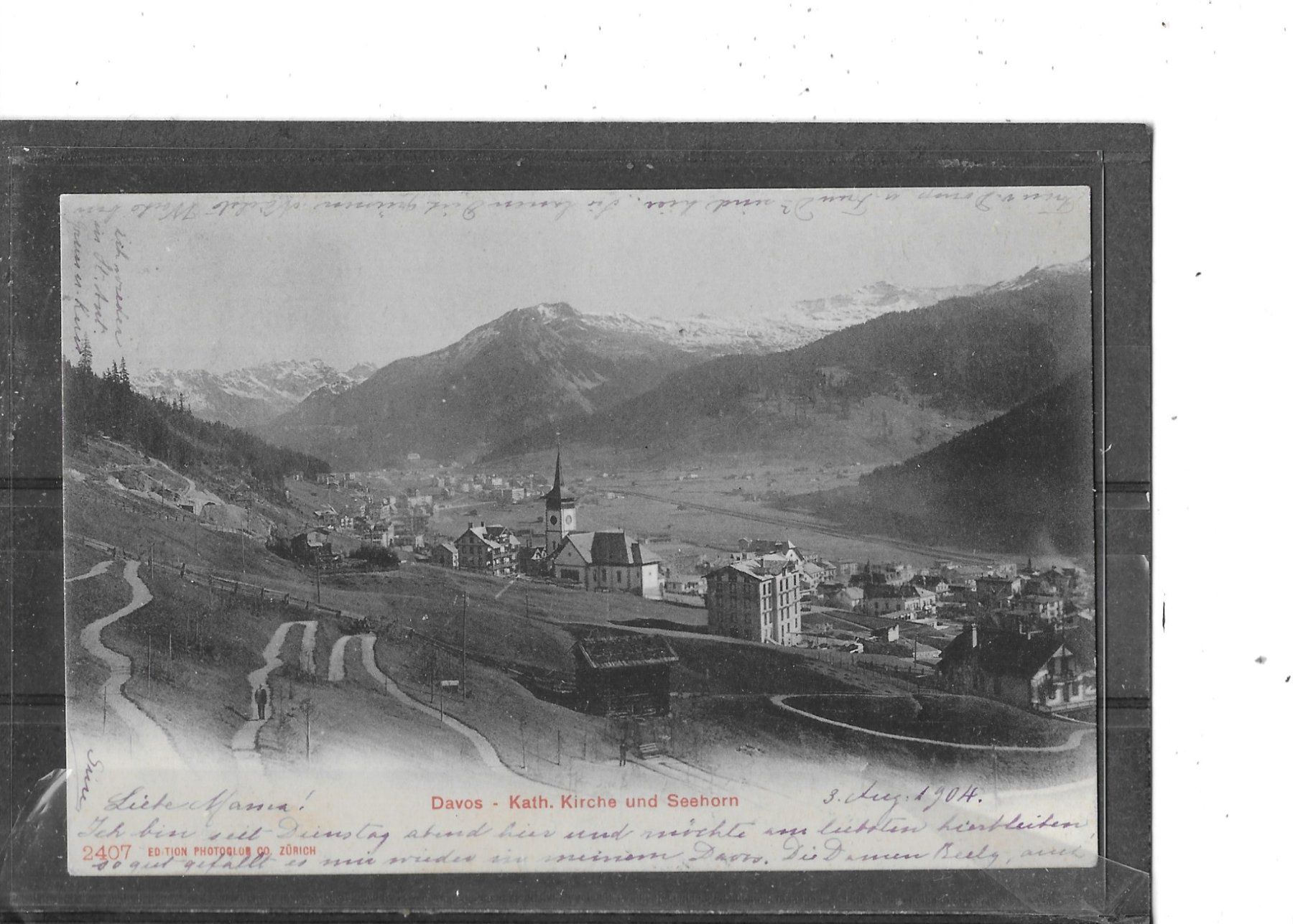 Cartes postales: GR Davos 1904 Kath.Kirche und Seehorn – D'occasion à Schocherswil par Wilare