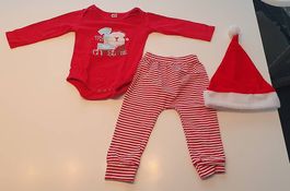 Weihnachtsoutfit Body Hose Mütze 1 jährig