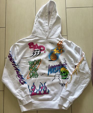 🔥 FSBHN Graffiti Hoodie Weiss – Relaxed Fit – Gr. M 🔥