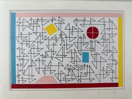 Abstraktes Collage Zeichnung Handsigniert