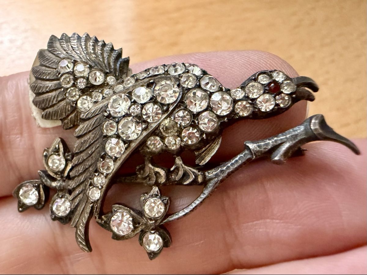 Spille & Fermagli: Antike Vogel-Brosche mit Strass, 925er Silber – Usato da Lamone venduto da LaCantinaMagica 1