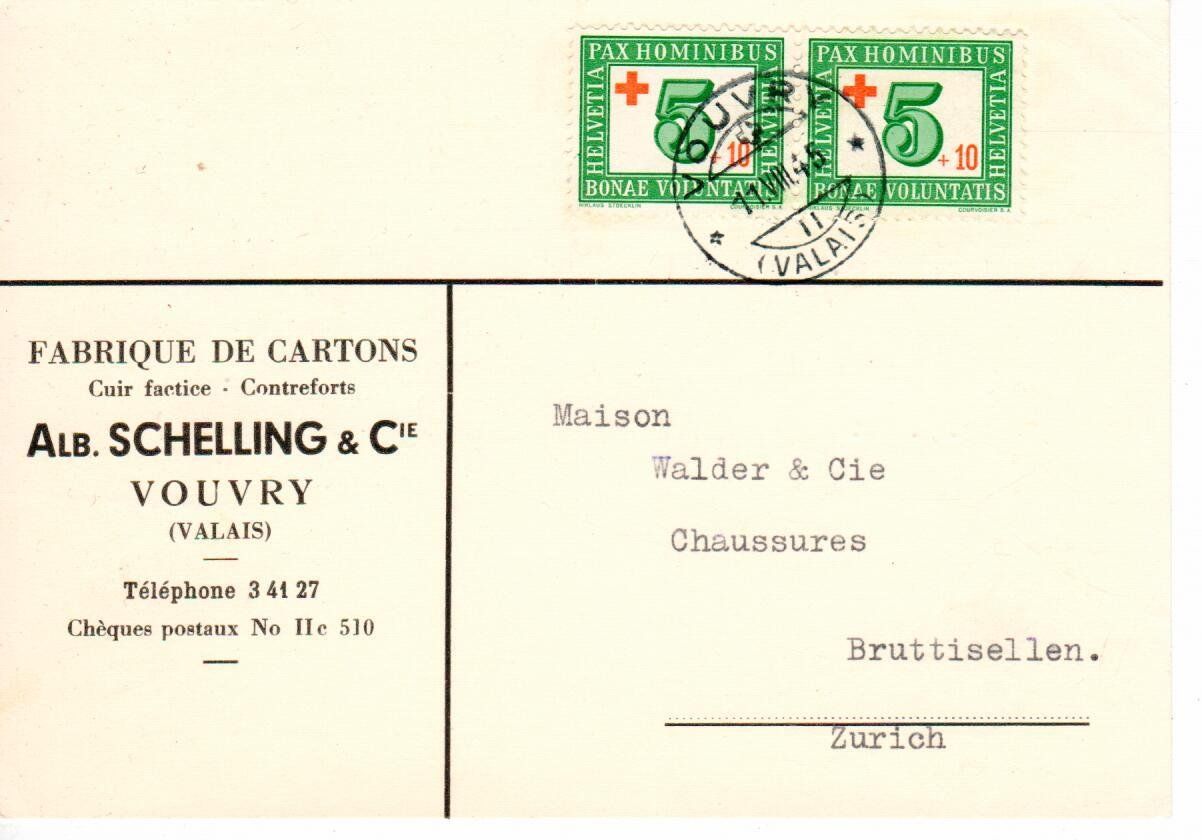 Tutti i francobolli: PK, Alb. Schelling Vouvry 1945 – Usato da Wolhusen venduto da Curver9