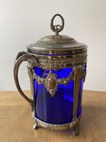 Elegante Keksdose aus Silber und kobaltblaues Glas