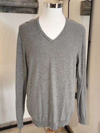 Herren Pullover H&M V-Ausschnitt grau Baumwolle Grösse XL