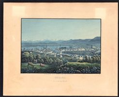 Zürich altkolorierte Aquatinta bei Leuthold