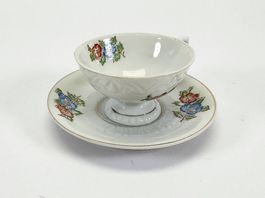 Tee-Tasse mit Unterteller, Japan, Blumen-Dekor, ca. 1950er