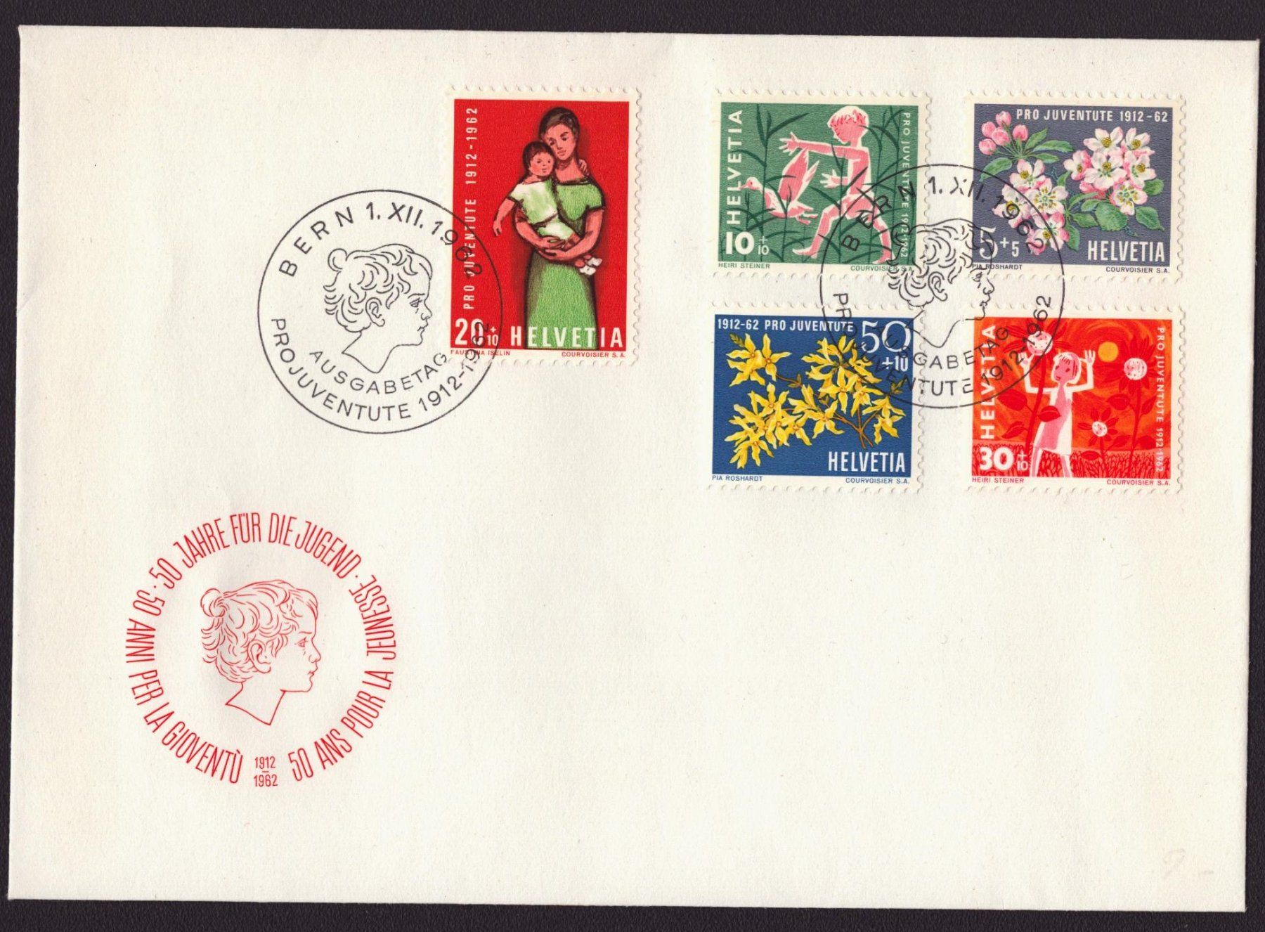 Alle Briefmarken: 1962 Pro Juventute FDC – Gebraucht aus Delémont von Silte
