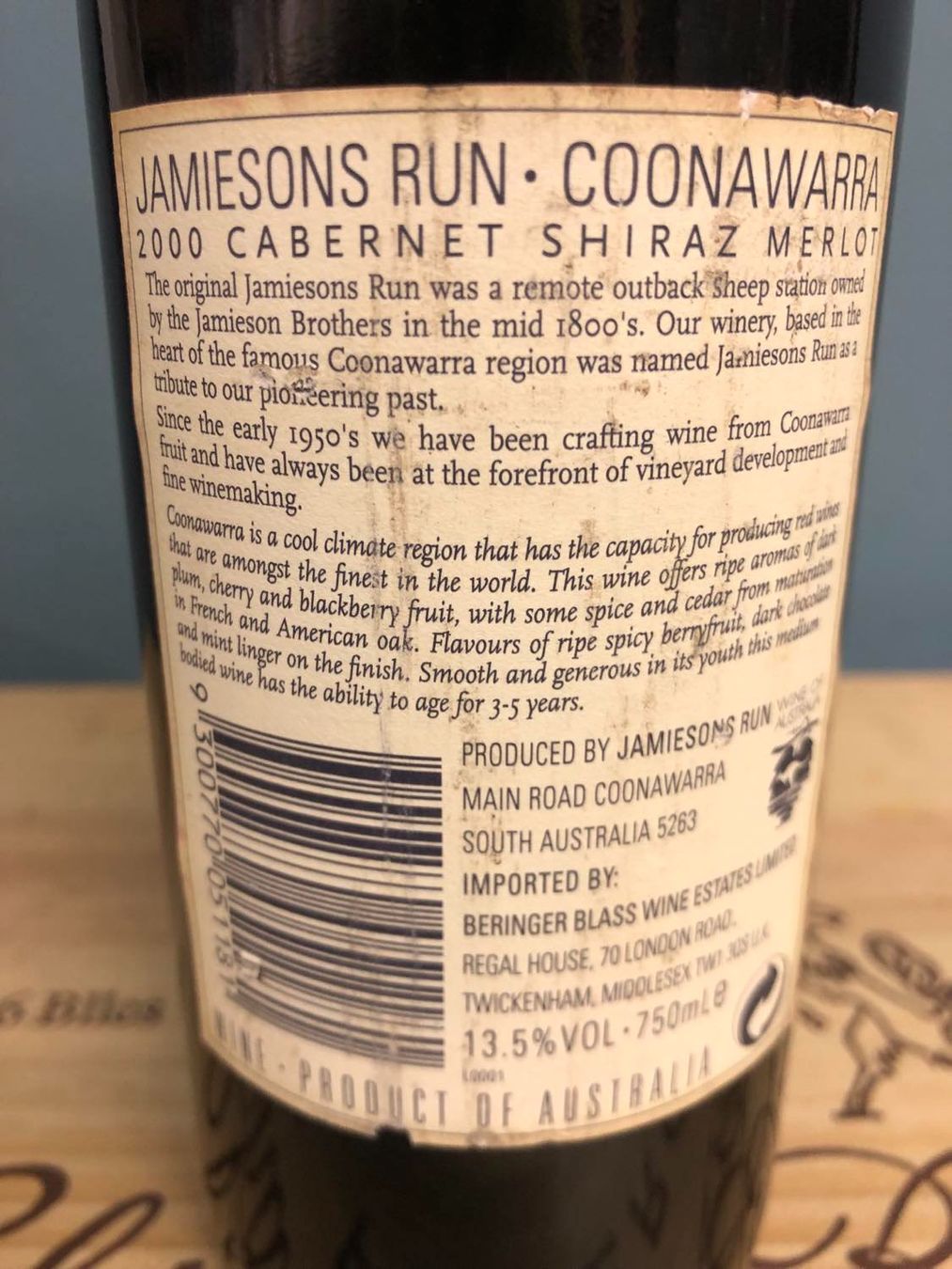 Wein: 2000 JAMIESONS RUN CABERNET-SHIRAZ-MERLOT – Neu und originalverpackt aus Münchenstein von weinundspirituosen 2