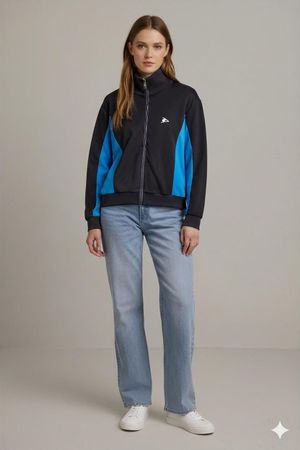 Marineblau-Blaue Sport-Trainingsjacke mit Reißverschluss –