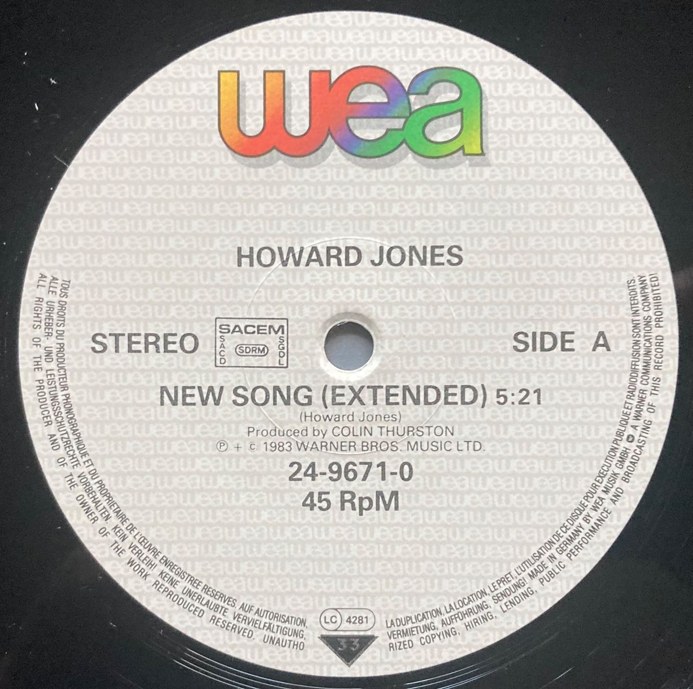 Schallplatten: HOWARD JONES - NEW SONG – Gebraucht aus Poliez-Pittet von Newtown-Records 2