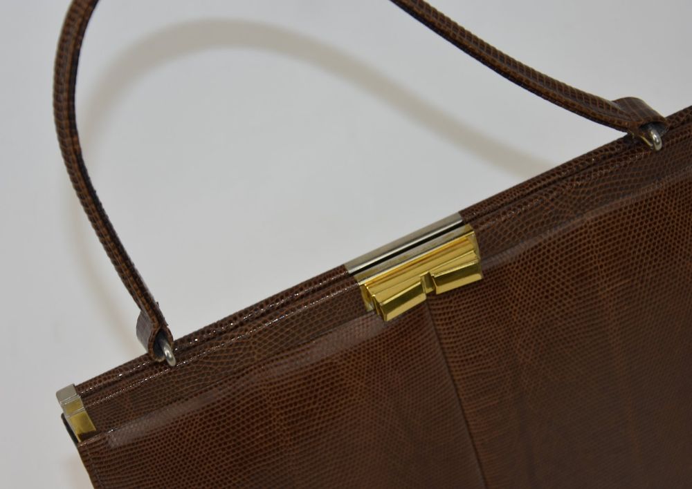 Vintage Antik Tasche Schlangenleder Swiss Made braun/beige