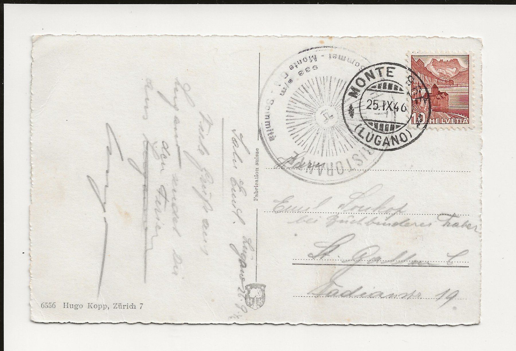 Cartoline postali: AK 1946 Lugano - Cassarate e Monte Brè – Usato da Greifensee venduto da 315WDO 1