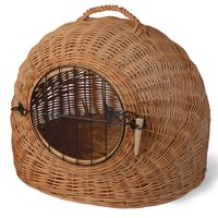 Katzenkorb, oval, aus geschälter Weide, mit Gittertüre