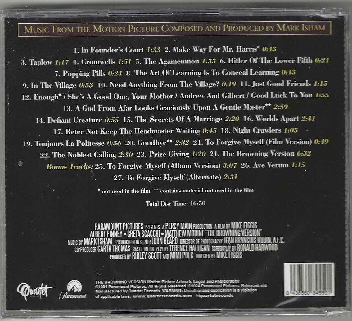 CD: Mark Isham – The Browning Version - Neue – Nuovo e nell'imballaggio originale da Genève venduto da CDLPBookS 1